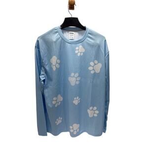 Light blue long sleeve paw print T-shirt adult size XL dog paw print top new